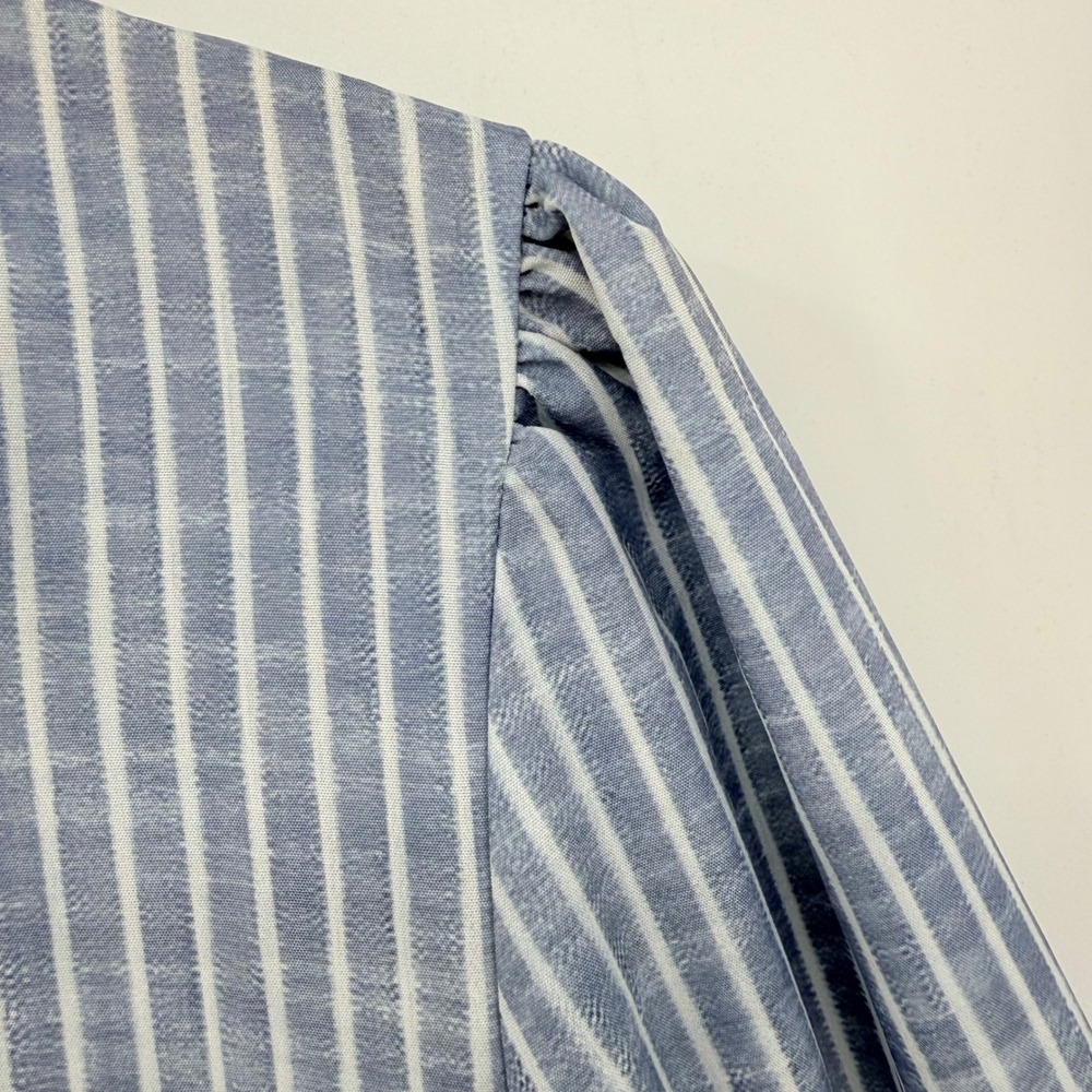 Blue White Striped Tiered Maxi Dress 3/4 Sleeve L Cottagecore Coastal Farmhouse - Picture 6 of 7
